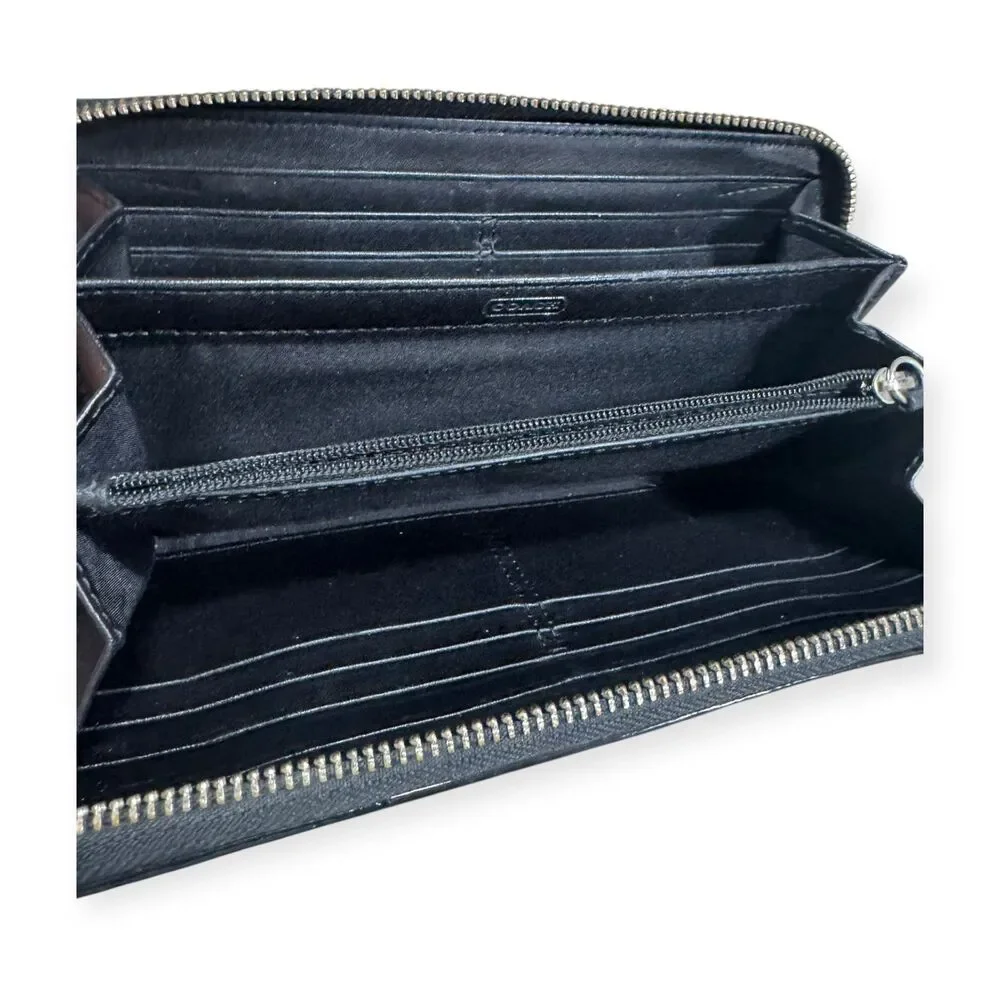 Coach Black Wallet Pleated Patent Leather Accordion‎ Zip Around Diagonal VTG